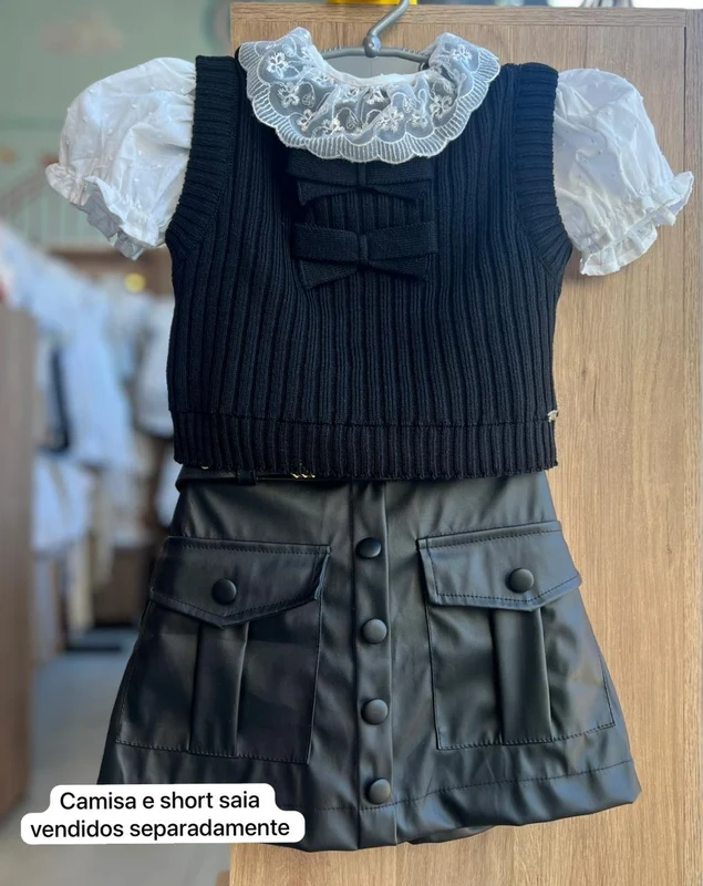 COLETE REGATA TRICOT TRICO LAÇOS TRIPLO MENINA MOMI Preto / 14