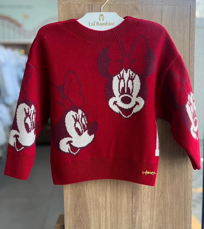 BLUSÃO MANGA LONGA SUETER TRICO TRICOT MINNIE MOUSE MENINA ANIMÊ VERMELHO / 4