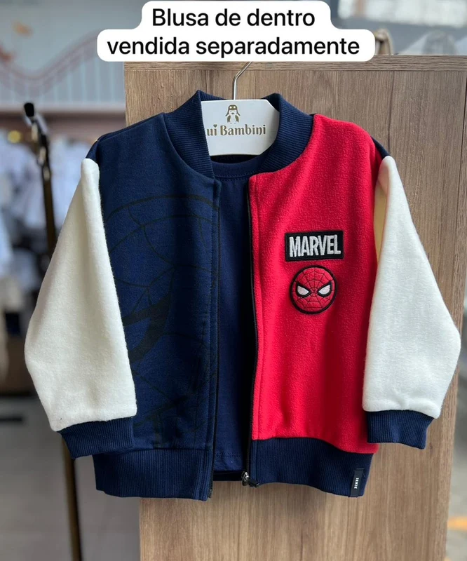 JAQUETA MOLETOM MANGA LONGA ZÍPER HOMEM ARANHA SPIDER MAN PATCH MARVEL MENINO BIMBI MARINHO/VERMELHO / 8