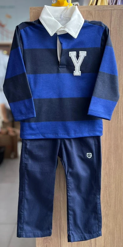 CONJUNTO CAMISETA MANGA LONGA LISTRADO Y POLO 10 E CALÇA MENINO YOUCCIE MARINHO / 8