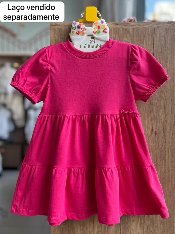 VESTIDO MANGA CURTA MARIAS COM ELÁSTICO MENINA BIMBI PINK / 14