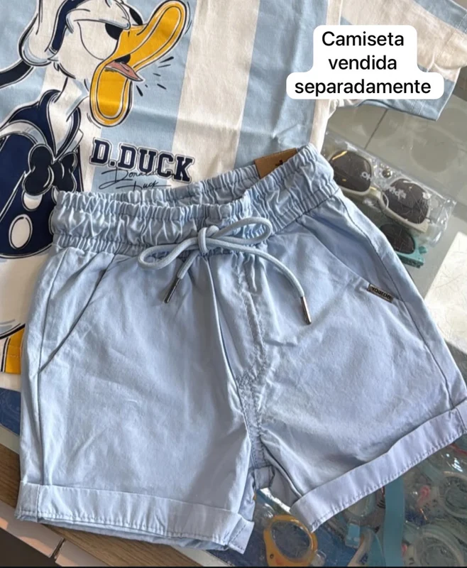 BERMUDA SARJA AZUL CLARO BARRA DOBRADA COM BOLSOS E CORDÃO MENINO YOUCCIE AZUL CLARO / 6