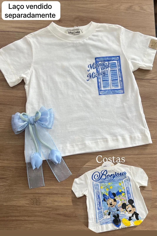 BLUSA MANGA CURTA MINNIE AND MICKEY STRASS BONJOUR LIMÃO MENINA ANIMÊ OFF / 14