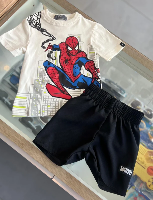 CONJUNTO CAMISETA MANGA CURTA HOMEM ARANHA STREET E BERMUDA MARVEL MENINO BIMBI OFF/PRETO / 6