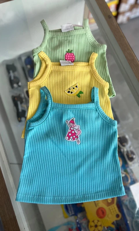 BLUSA REGATA RIBANA COM ALÇA FADINHA POÁ MENINA BIMBI AZUL / 10