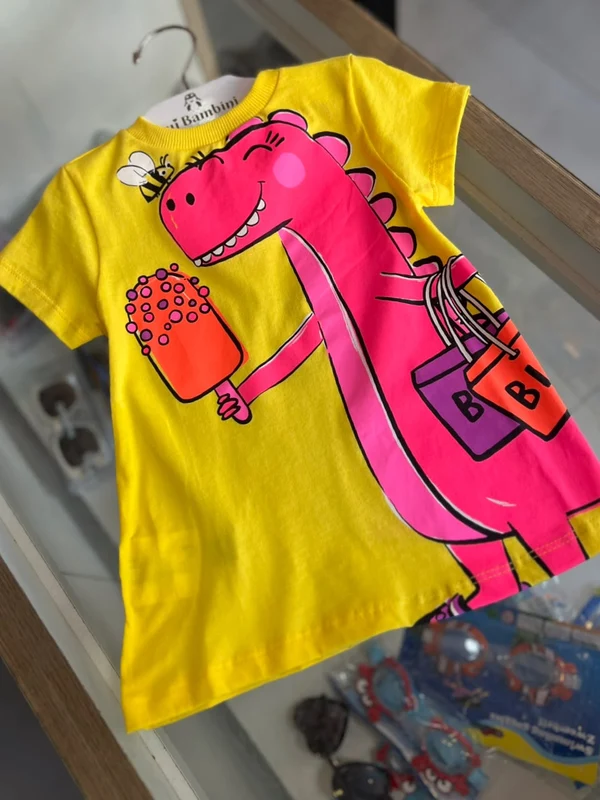 VESTIDO MANGA CURTA DINO DINOSSAURO PICOLÉ GOOD SUNNY MENINA BIMBI Amarelo / 12
