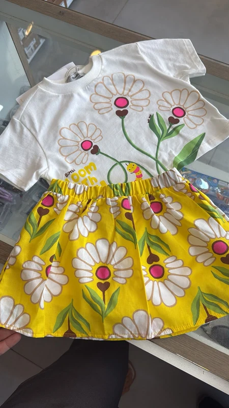 CONJUNTO BLUSA MANGA CURTA FLORES E SAIA MENINA BIMBI OFF/AMARELO / 4