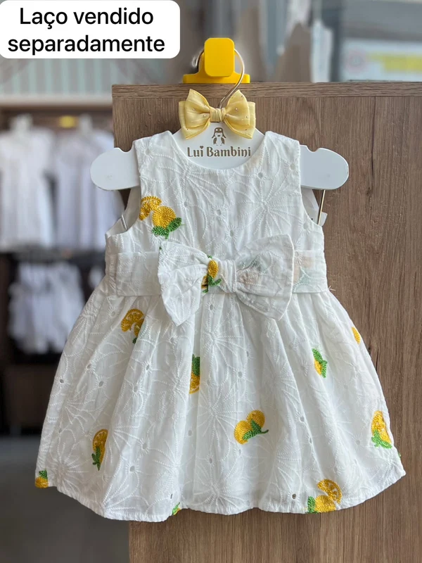 VESTIDO REGATA LAISE BORDADO LIMÃO LAÇO MENINA MOMI Branco / 9-12M