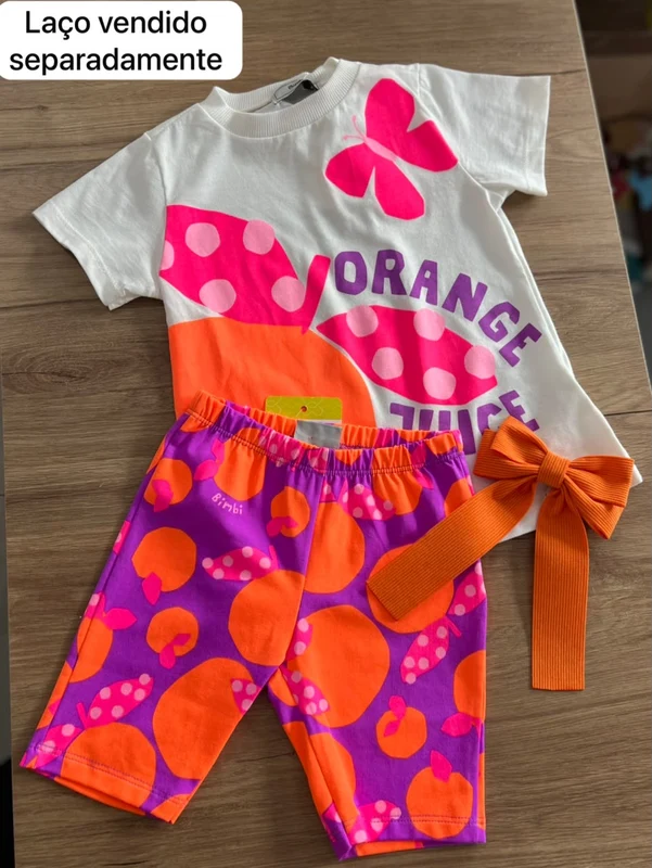 CONJUNTO BLUSA MANGA CURTA E SHORT BORBOLETA E LARANJAS ORANGE JUICE MENINA BIMBI OFF/LILÁS / 1