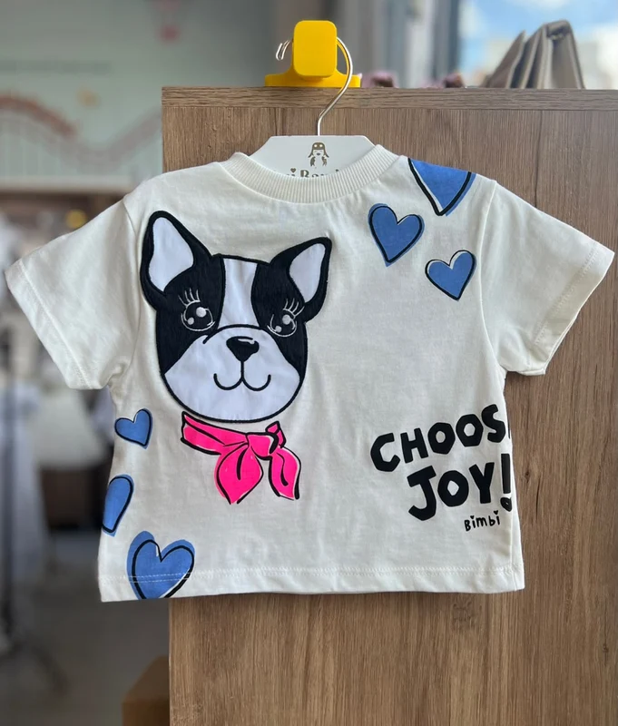 BLUSA MANGA CURTA PATCH CACHORRO CORAÇÕES CHOOS JOY MENINA BIMBI OFF / 2