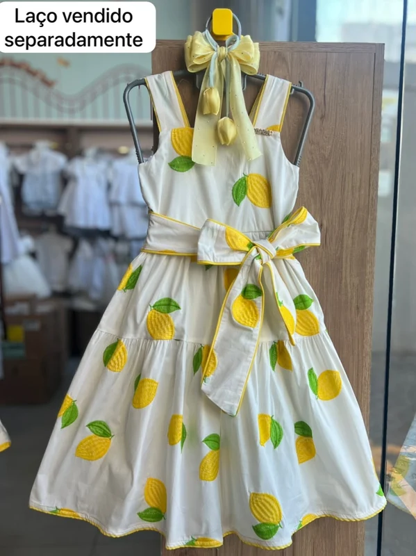VESTIDO ALÇA LIMÃO LAÇO AMARRAÇÃO MENINA ANIMÊ OFF/AMARELO / 4