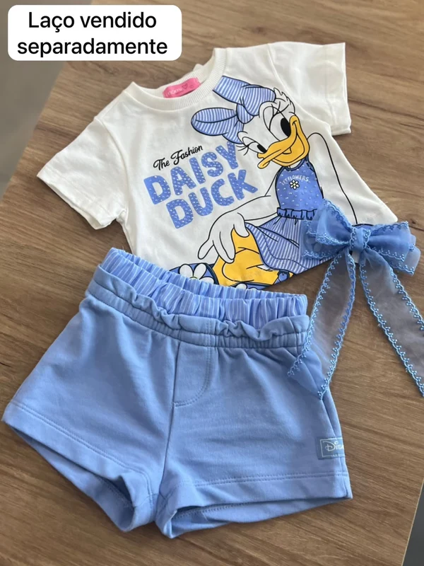 CONJUNTO BLUSA MANGA CURTA DAISY STRASS THE FASHION E SHORT MENINA MOMI OFF/AZUL / 4