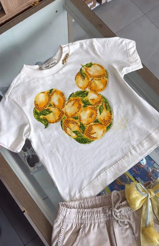 BLUSA MANGA CURTA MICKEY LIMÕES E STRASS MENINA ANIME OFF/AMARELO / 4