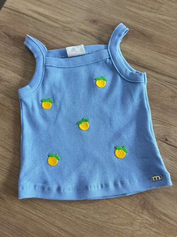 BLUSA REGATA CANELADO PATCH LIMÃO MENINA MOMI AZUL / 10