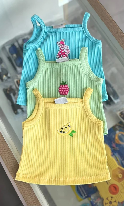 BLUSA REGATA RIBANA COM ALÇA LIMÃO BORDADO MENINA BIMBI Amarelo / 4