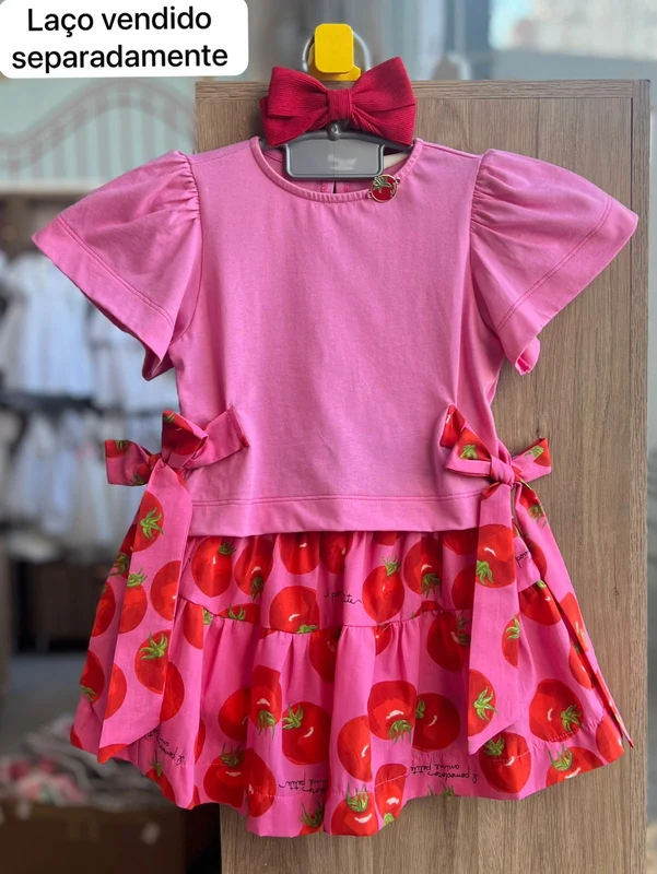 CONJUNTO BLUSA MANGA CURTA LAÇOS DUPLOS TOMATE E SAIA MENINA ANIMÊ Rosa / 12