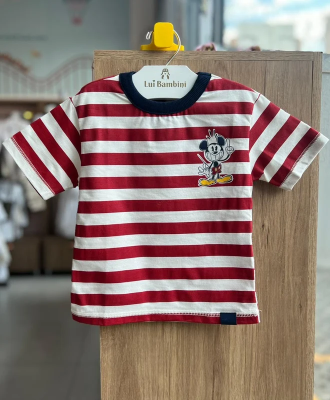 CAMISETA MANGA CURTA LISTRADO MICKEY MOUSE MENINO YOUCCIE OFF/VERMELHO / 10