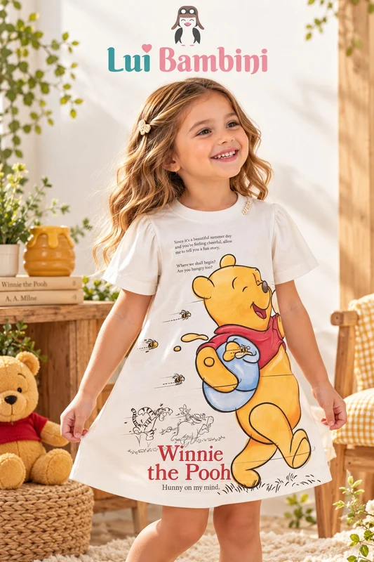 VESTIDO MANGA CURTA WINNIE THE POOH MENINA ANIME Bege / 1