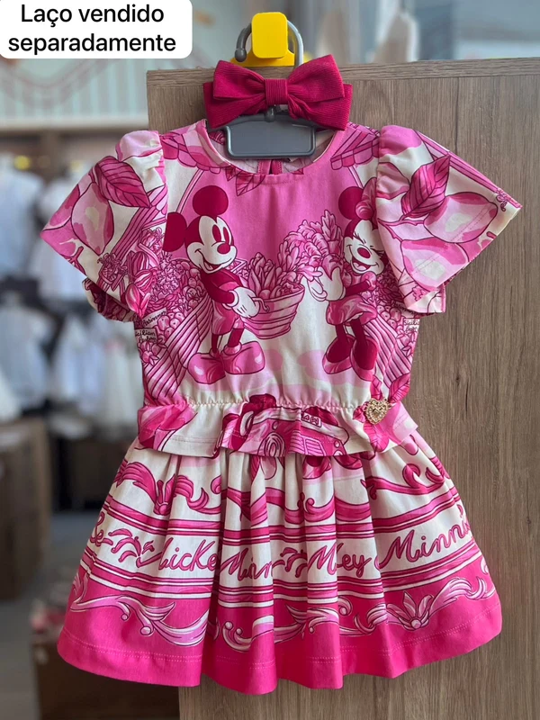 CONJUNTO BLUSA MANGA CURTA BARRACAS CIDADE MINNIE E MICKEY MOUSE E SAIA MENINA ANIMÊ Rosa / 6