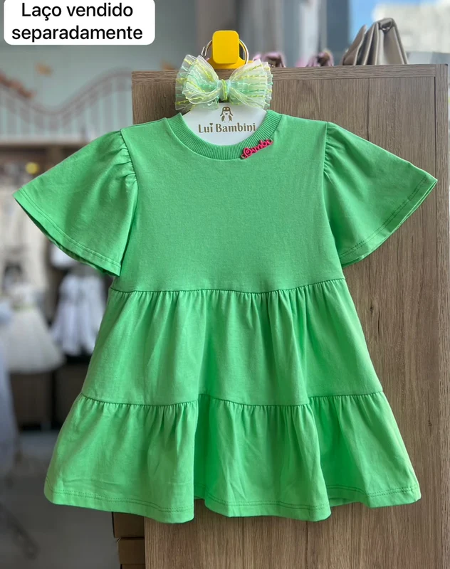 VESTIDO MANGA CURTA BABADO LISO MENINA BIMBI Verde / 3