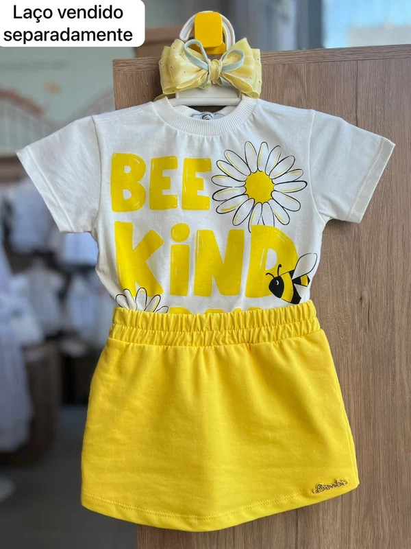 CONJUNTO BLUSA MANGA CURTA BEE KIND DAILY ABELHAS FLOR E SHORT SAIA MENINA BIMBI OFF/AMARELO / 14