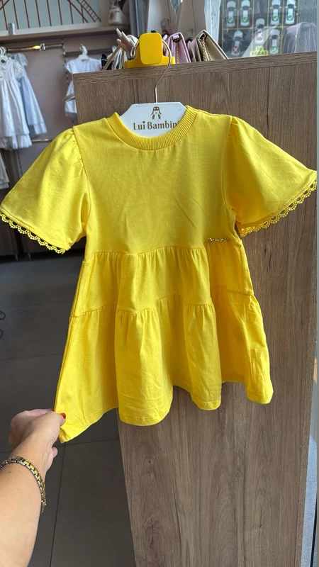 VESTIDO MANGA CURTA BABADO RENDINHA MENINA BIMBI Amarelo / 12
