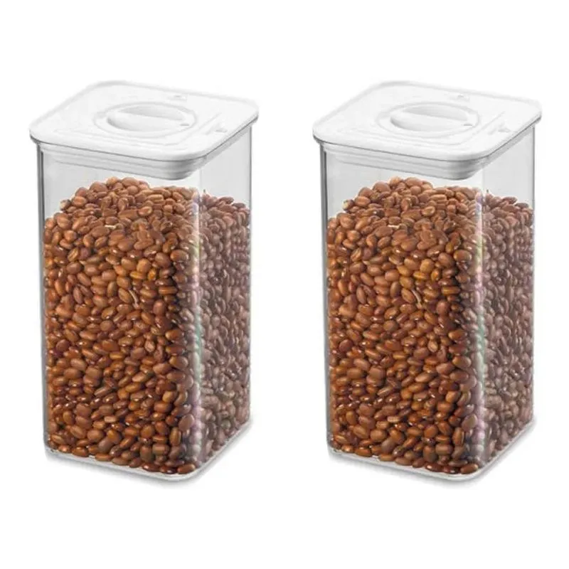 2x 2 Potes Mantimentos Acrílico Quadrado Tampa Trava Herméti