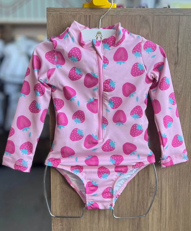 MAIÔ BODY MANGA LONGA ZÍPER MORANGO PROTEÇÃO UV50+ MENINA TIP TOP Rosa / 16