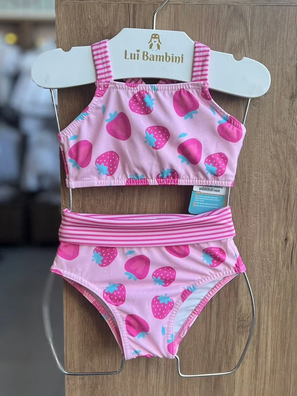 CONJUNTO BIQUINI TOP ALÇA MORANGO PROTEÇÃO UV50+ E CALCINHA MENINA TIP TOP Rosa / 2