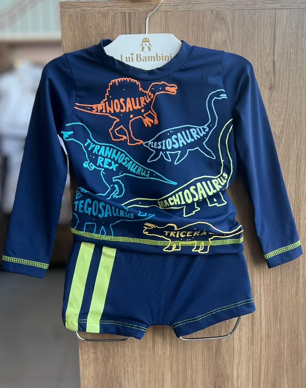 CONJUNTO CAMISETA MANGA LONGA DINO DINOSSAURO PROTEÇÃO UV50+ E SUNGA MENINO TIP TOP MARINHO / 4