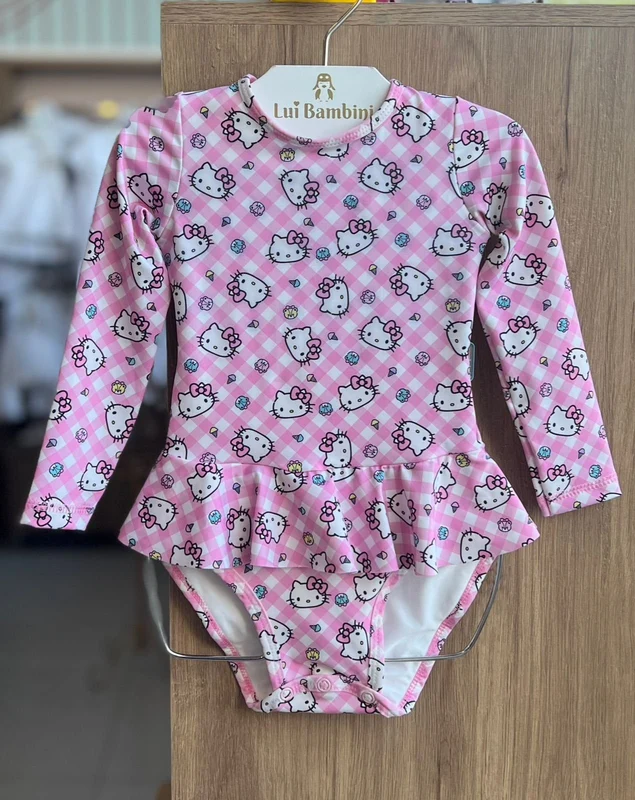 MAIÔ BODY MANGA LONGA HELLO KITTY BABADO SAIA AMARRAÇÃO PROTEÇÃO UV50+ MENINA TIP TOP Rosa / 6