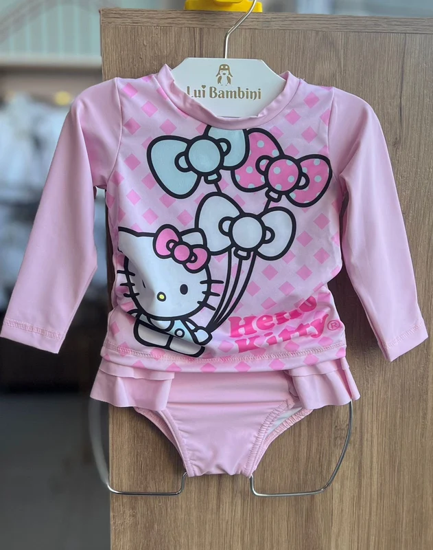 CONJUNTO BLUSA MANGA LONGA HELLO KITTY LAÇO PROTEÇÃO UV50+ E CALCINHA MENINA TIP TOP Rosa / 10