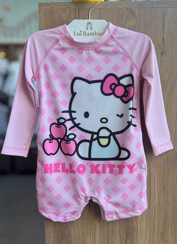 MAIÔ MACACÃO MACAQUINHO MANGA LONGA HELLO KITTY CEREJAS PROTEÇÃO UV50+ MENINA TIP TOP Rosa / 4