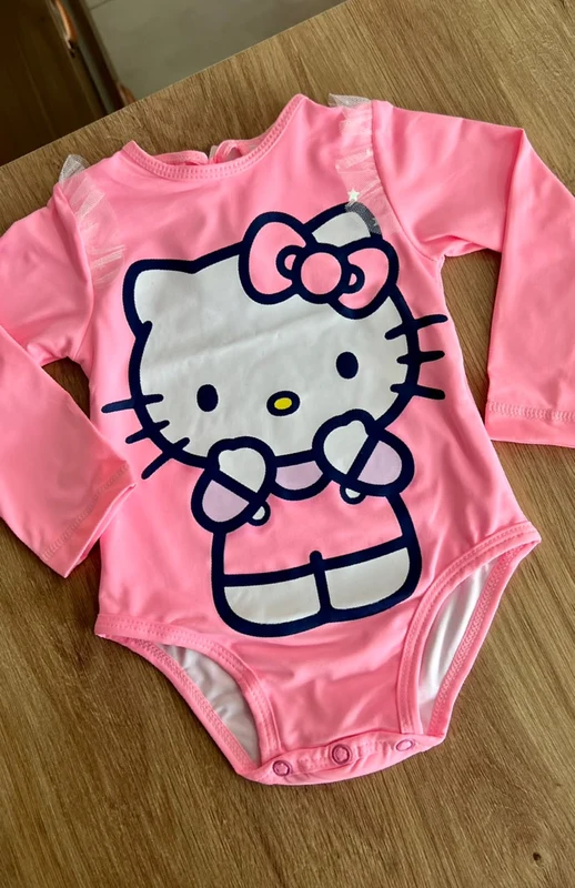 MAIÔ BODY MANGA LONGA COM TULE HELLO KITTY UV50+ MENINA TIP TOP Rosa / 6