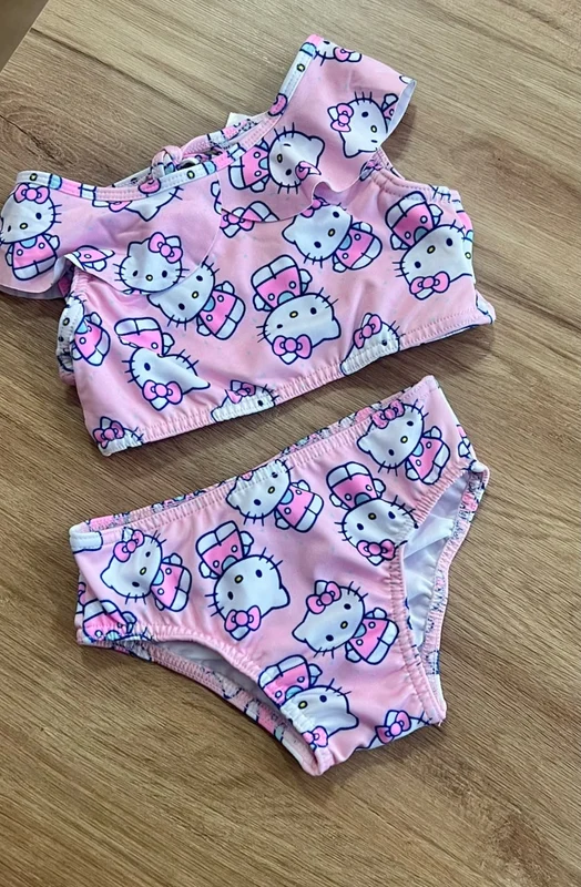 CONJUNTO BIQUINI AMARRAÇÃO E CALCINHA HELLO KITTY UV50+ MENINA TIP TOP Rosa / 4