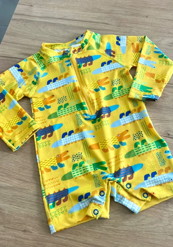 MACACÃO MACAQUINHO MANGA LONGA JACARÉS COM ZÍPER UV50+ MENINO TIP TOP Amarelo / 3