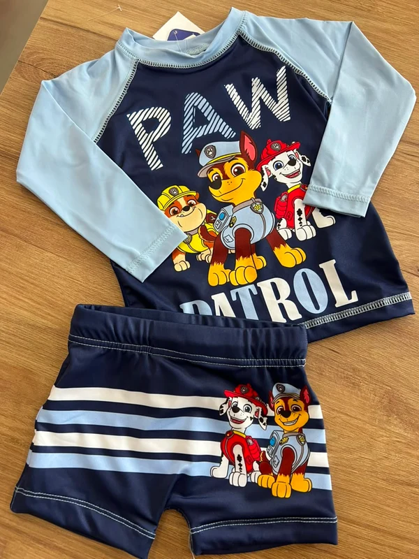 CONJUNTO CAMISETA MANGA LONGA PAW PATROL E SUNGA BOXER LISTRADA UV50+ MENINO TIP TOP MARINHO/AZUL / 6