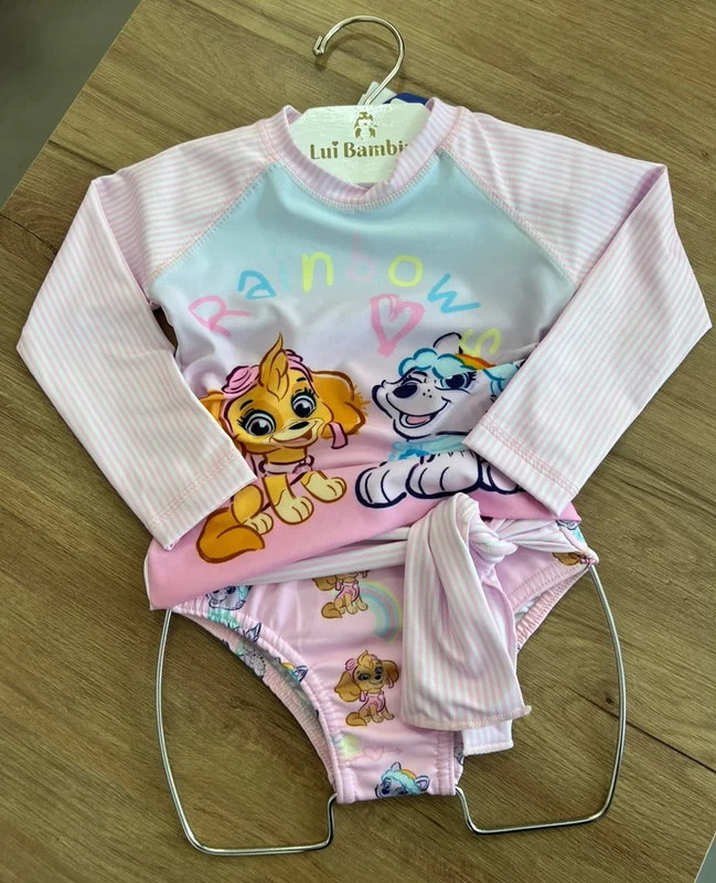 CONJUNTO BLUSA MANGA LONGA E CALCINHA FAIXA LISTRADA PATRULHA CANINA RAINBOWS UV50+ MENINA TIP TOP Rosa / 3