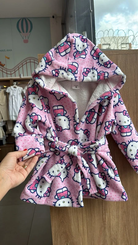 ROUPÃO MANGA LONGA COM CAPUZ HELLO KITTY MENINA TIP TOP Rosa / 3