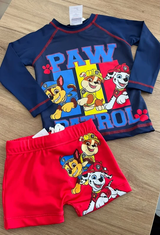 CONJUNTO CAMISETA MANGA LONGA E SUNGA BOXER PAW PATROL PATRULHA CANINA UV50+ MENINO TIP TOP MARINHO/VERMELHO / 4