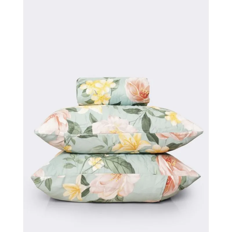 Kit Colcha Casal Queen 3 Peças Arte & Cazza Estampada Floral Verde UN