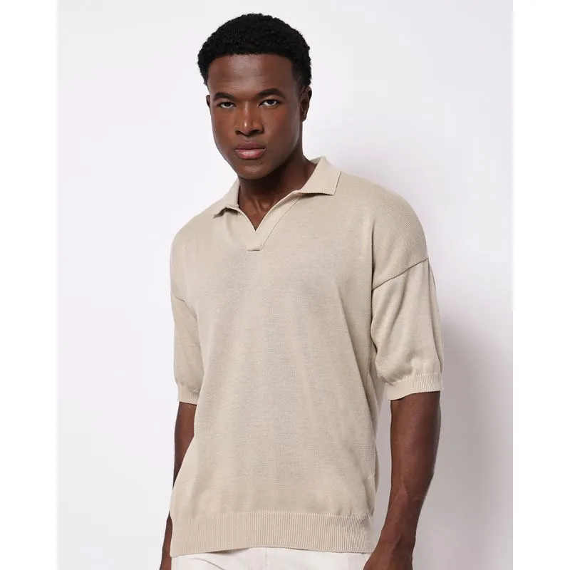 Polo Masculina Tricô Soft Manga Curta Bege M