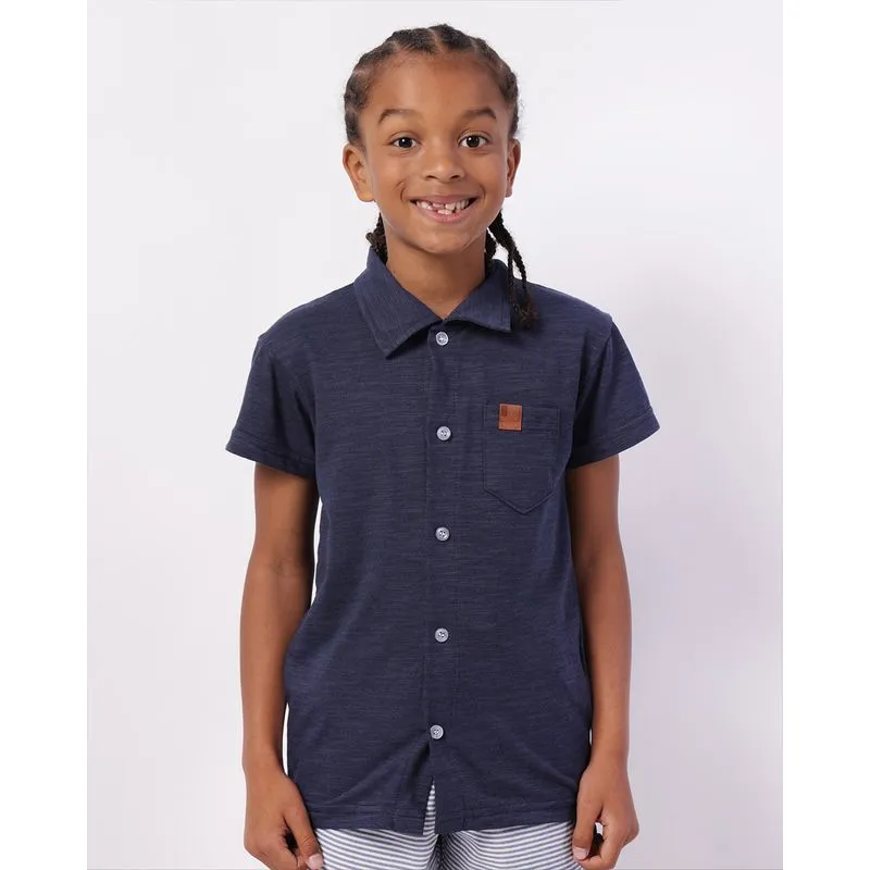 Camisa Infantil com Bolso Manga Curta Marinho 6