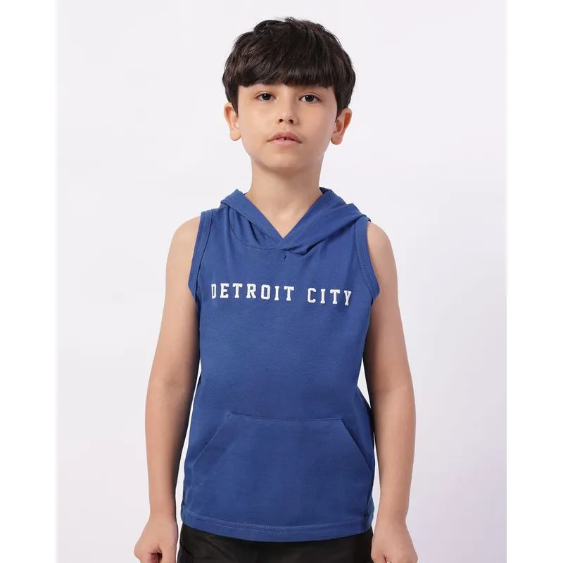 Regata Infantil Algodão com Capuz e Bolso Estampa Frontal Azul 6