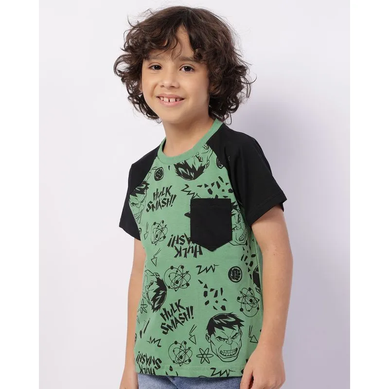 Camiseta Infantil Algodão Marvel Hulk Manga Curta Verde 4