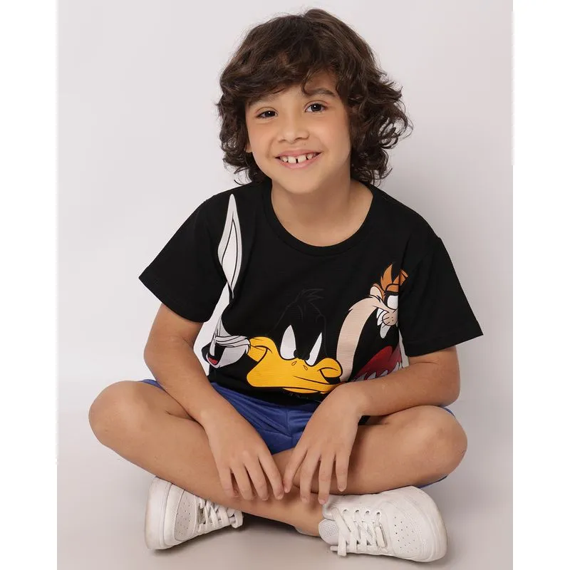 Camiseta Infantil Algodão Texturizado Looney Tunes Preta 4