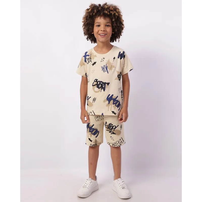 Bermuda Infantil Moletinho com Estampa Grafite Bege 8