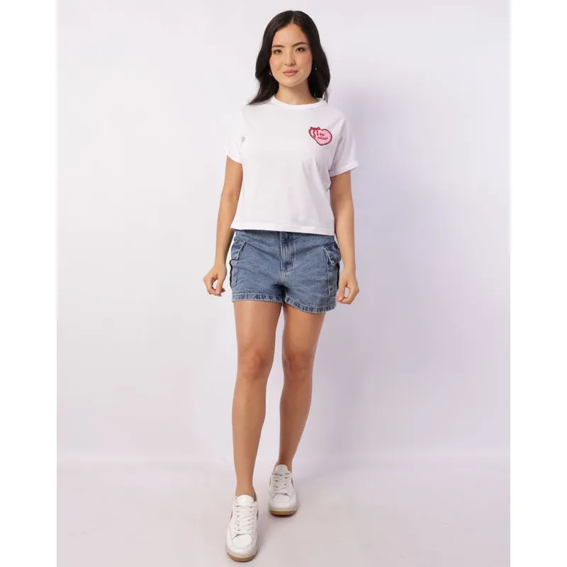 Short Jeans Feminino Algodão Bolso Cargo Azul 42