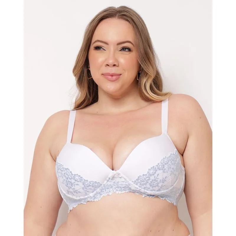 Sutiã Plus Size Feminino com Base e Bojo Renda Azul 48