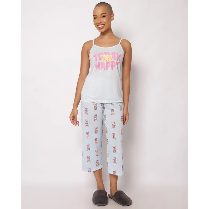 Pijama Feminino Pantacourt Estampado Ursinhos Azul G